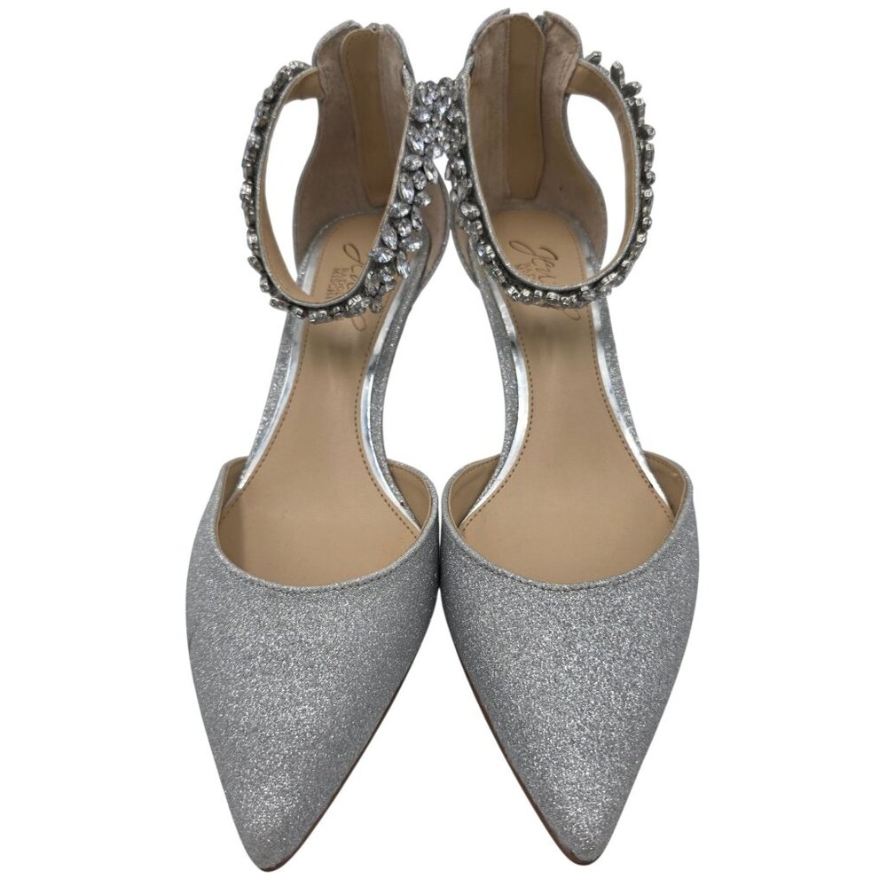Jewel Badgley Mischka Womens 7.5 Silver Robles Crystal Kitten Heels Evening Pump - Picture 2 of 13
